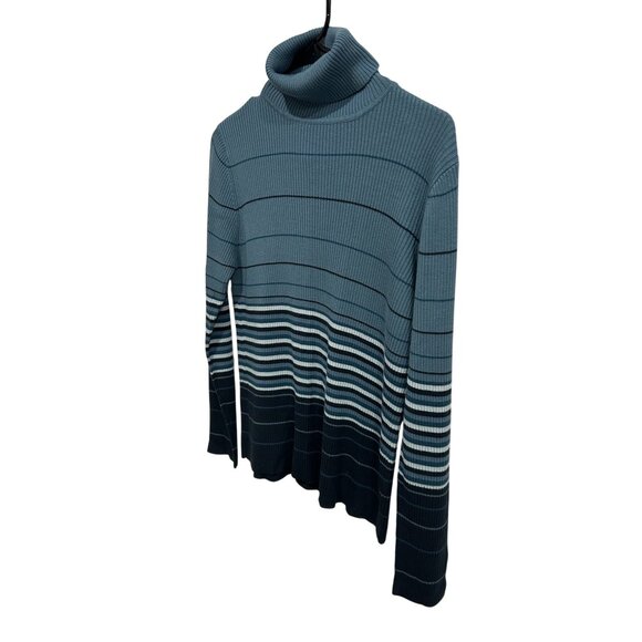 Hampshire Studio Striped Ribbed Turtleneck Blue Navy Sweater Sz Large - Picture 3 of 10